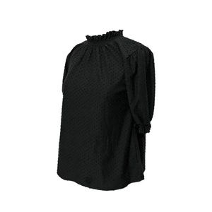 J. Crew Polka Dot Peasant Top Mock Neck Ruffle Black XS